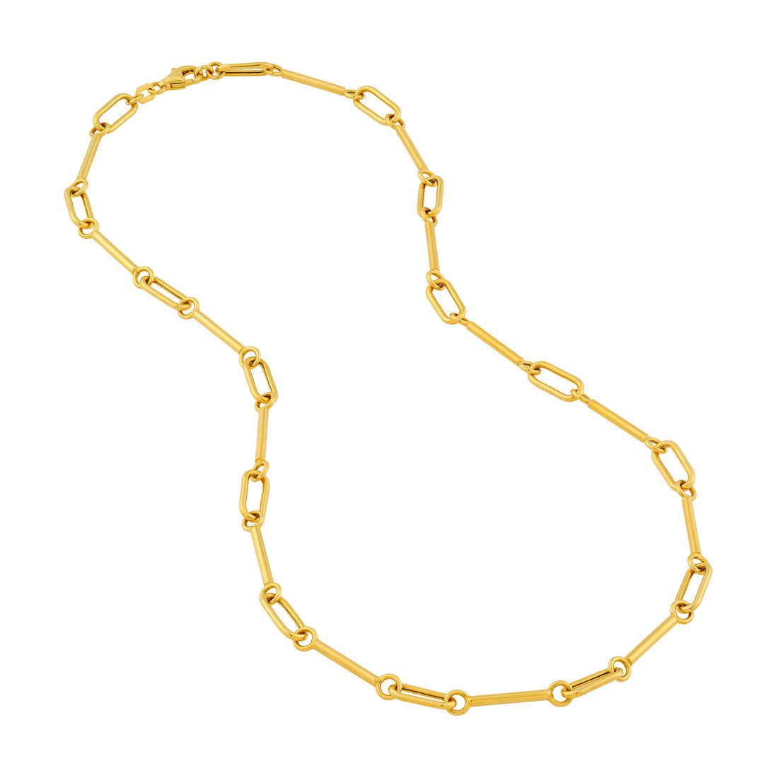 14K Yellow Gold Hollow Bar & Oval Link Chain Necklace 18"