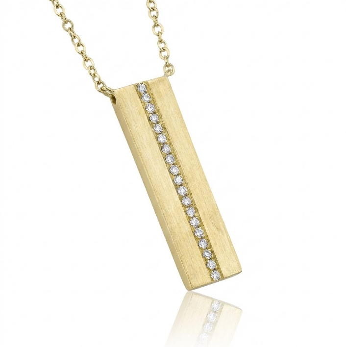Diamond Matte Bar Necklace | 14K Yellow Gold | 0.06 ctw | Modern Vertical Pendant Necklace - Brownee Jewelers