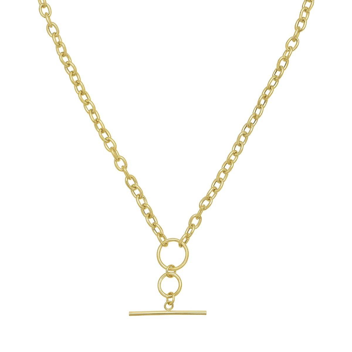 18 Inch 14K Yellow Gold Oval Link T-Bar & Ring Toggle Necklace