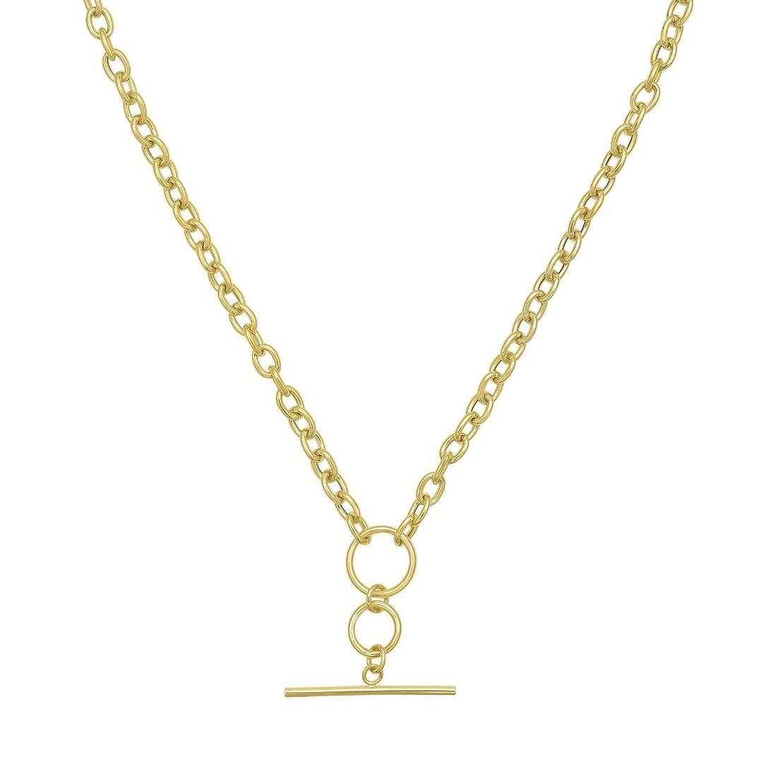 18 Inch 14K Yellow Gold Oval Link T-Bar & Ring Toggle Necklace