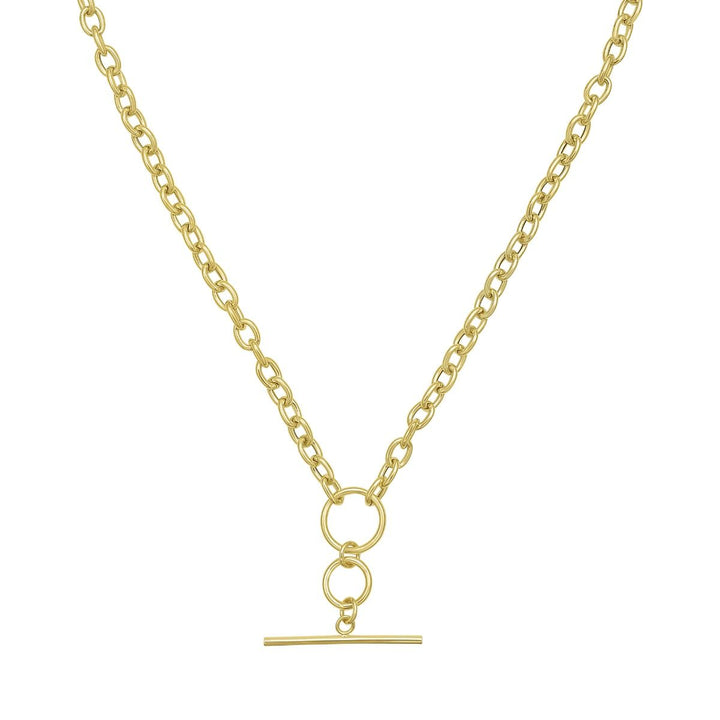 Oval Link Toggle Necklace | 14K Yellow Gold | 18 Inch | T-Bar & Ring Toggle | Push-In Clasp | C20678-18 - Brownee Jewelers