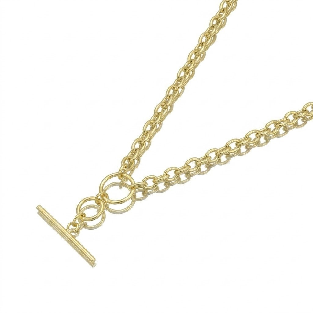 18 Inch 14K Yellow Gold Oval Link T-Bar & Ring Toggle Necklace