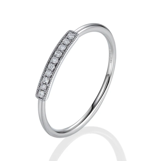 0.05 Total Carat Weight Round Diamond Rectangular Frame Stackable Ring in 14K White Gold