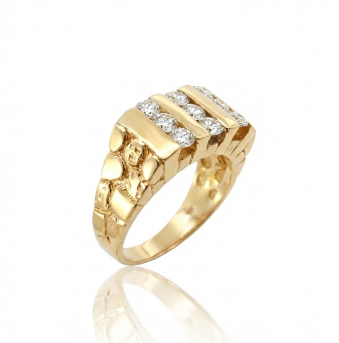 Diamond Nugget Ring | 14K Yellow Gold | 1.50 ctw Round Diamonds | Nugget Design | Size 10 (Resizable) - Brownee Jewelers