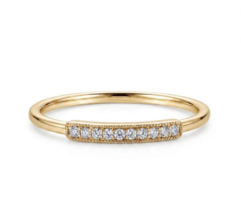0.05 Total Carat Weight Round Diamond Rectangular Frame Stackable Ring in 14K Yellow Gold