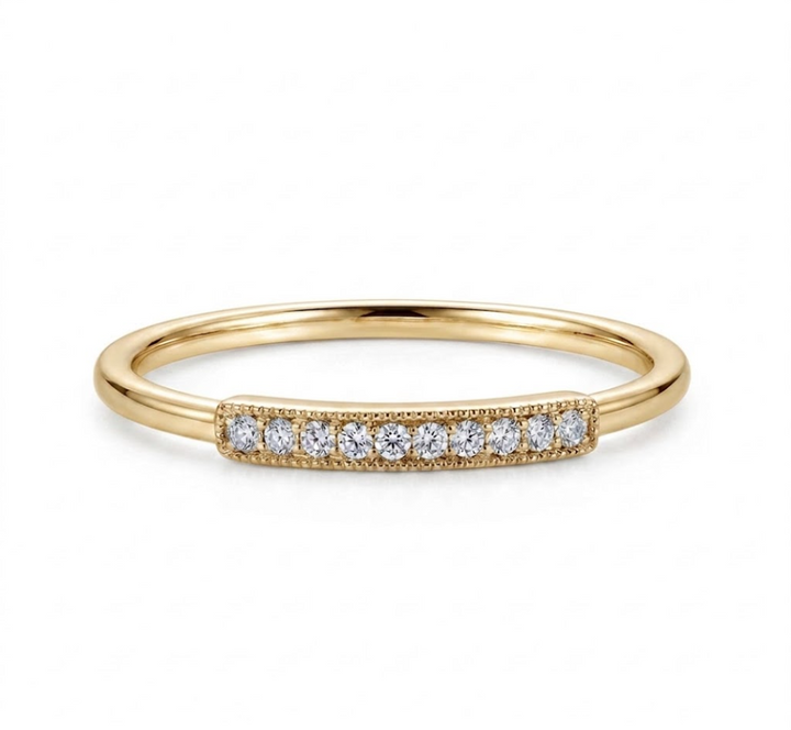 Round Diamond Rectangular Frame Stackable Ring | 14K Yellow Gold | 0.05 CTW Diamonds | R6157-005YD - Brownee Jewelers