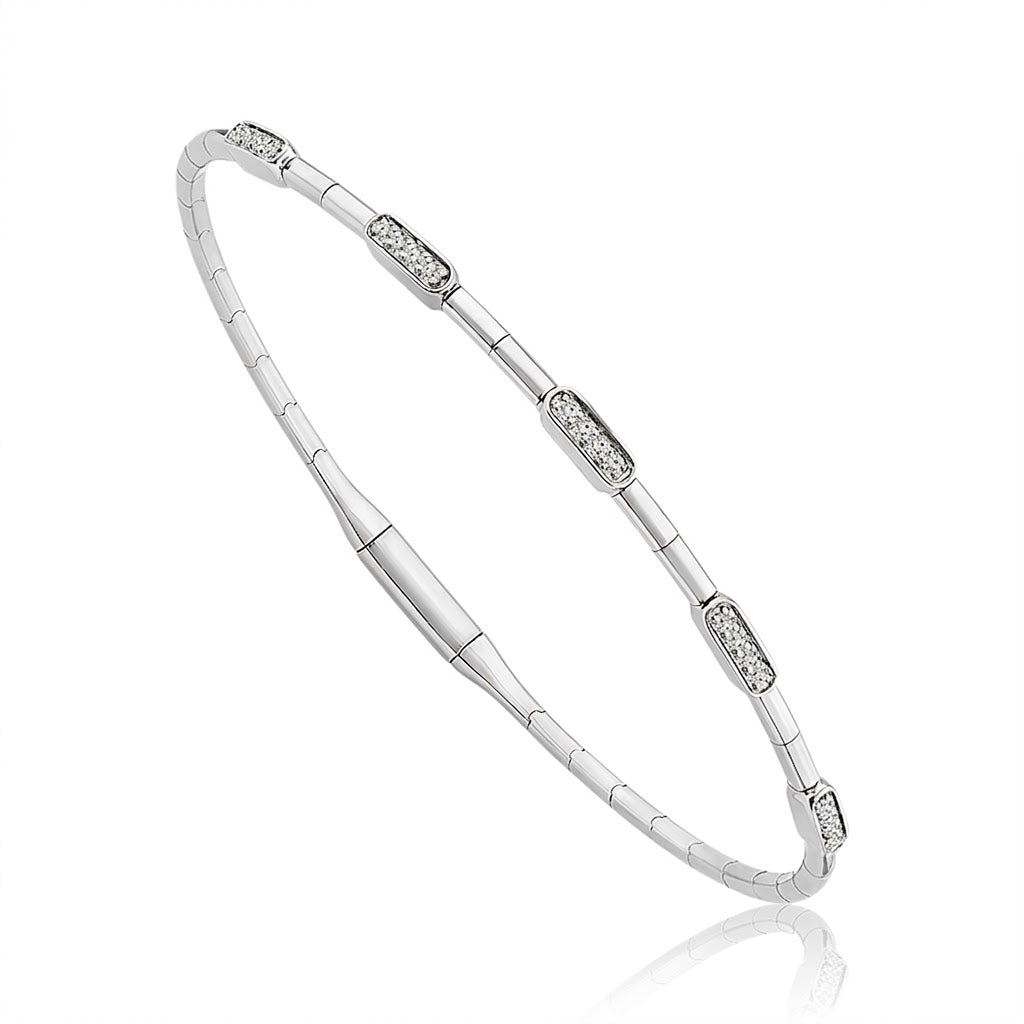 Sterling Silver 1/6 CT Diamond Rectangle Flex Bangle Bracelet measuring 6.75 inches