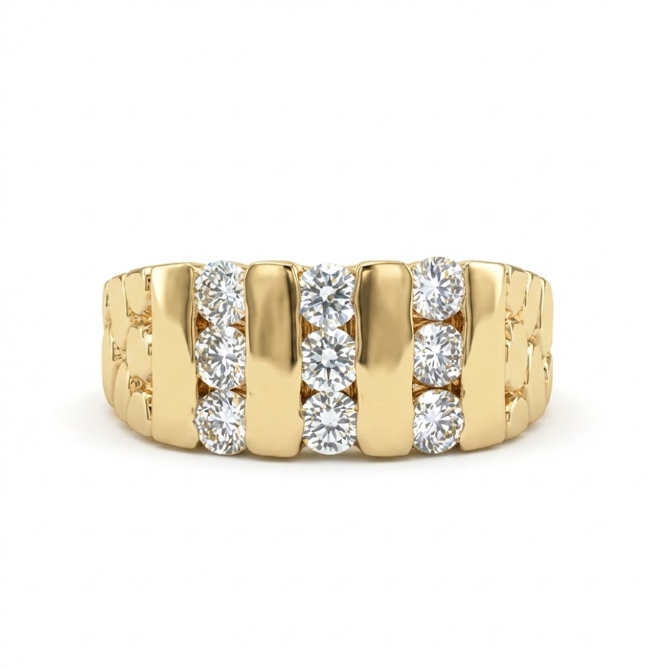Diamond Nugget Ring | 14K Yellow Gold | 1.50 ctw Round Diamonds | Nugget Design | Size 10 (Resizable) - Brownee Jewelers