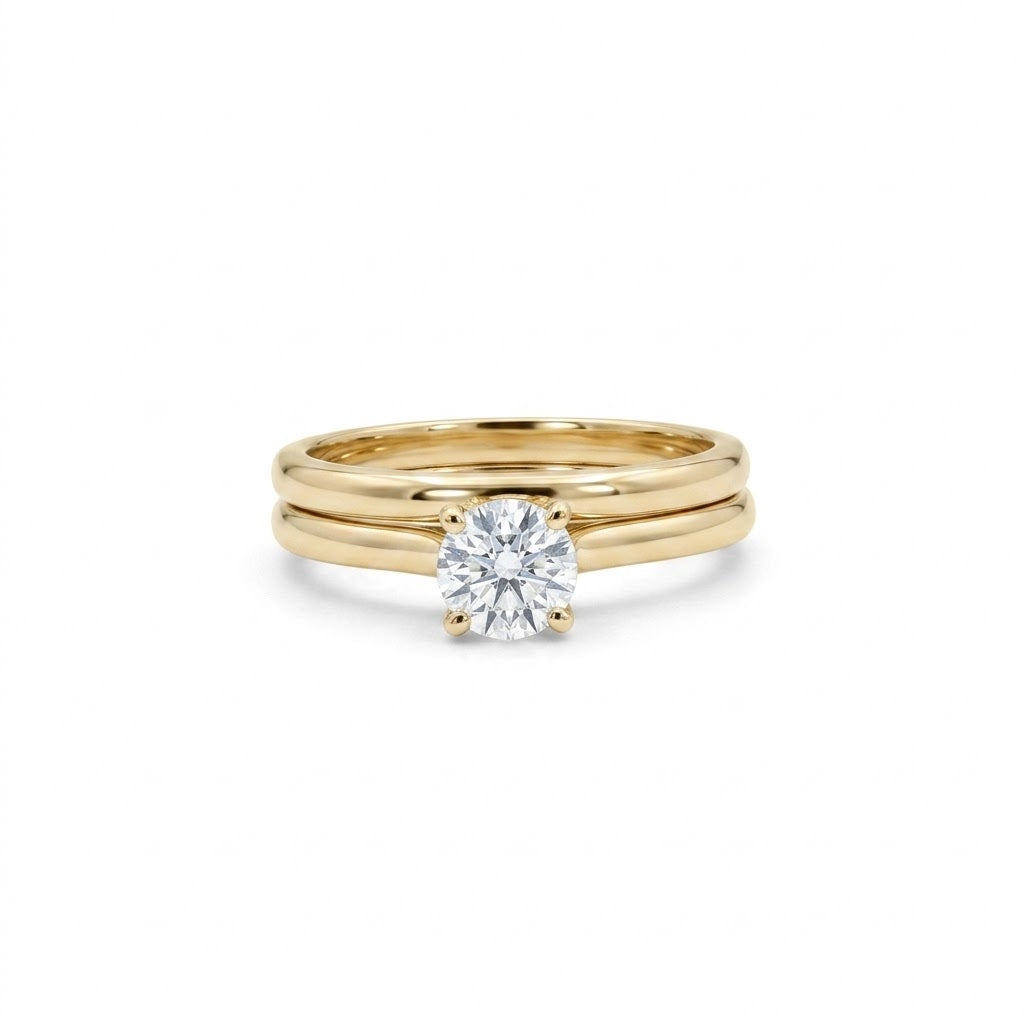 Round Diamond Solitaire Bridal Set | 14K Yellow Gold | Classic Diamond Engagement Ring & Wedding Band Set | 0.70 CTW - Brownee Jewelers