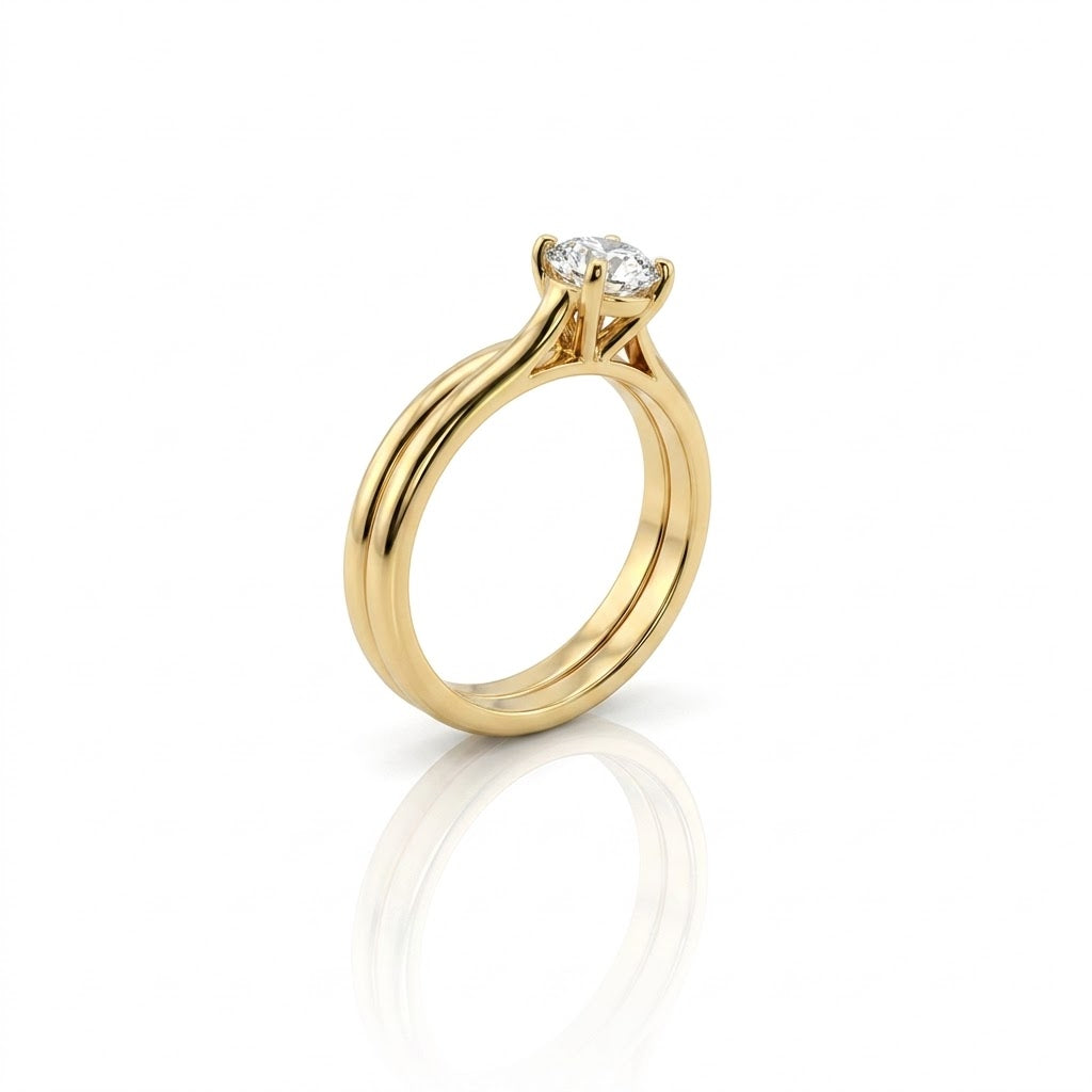 Round Diamond Solitaire Bridal Set | 14K Yellow Gold | Classic Diamond Engagement Ring & Wedding Band Set | 0.70 CTW - Brownee Jewelers