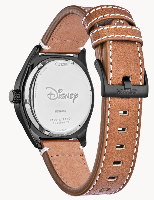Citizen Batter's Up Mickey | Eco-Drive Watch | Black Ion-Plated Stainless Steel | Black Dial | Brown Leather Strap | Disney Collaboration | BV1089-05W - Brownee Jewelers