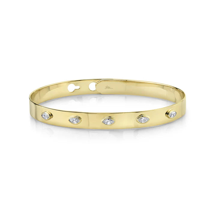 Diamond Marquise Bezel Bangle | 14K Yellow Gold | 0.41 ctw | Latch Lock Bracelet - Brownee Jewelers
