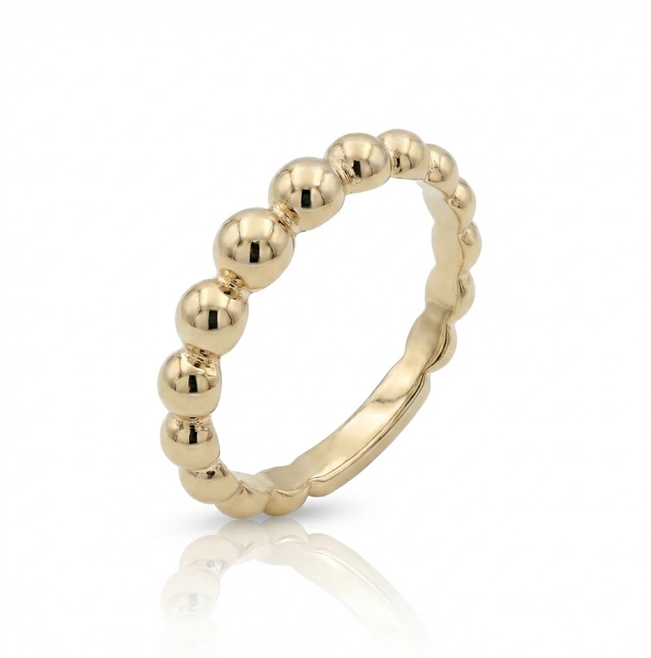 Beaded Band Ring | 14K Yellow Gold | Polished Beaded Design - Brownee Jewelers