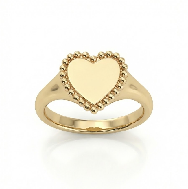 Beaded Heart Ring | 14K Yellow Gold | Polished Love Motif | Size 7 - Brownee Jewelers