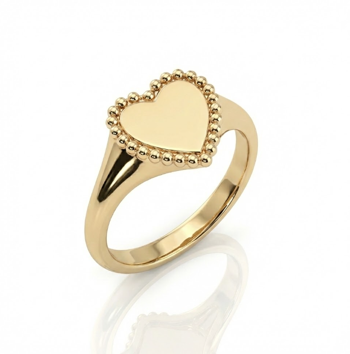 Beaded Heart Ring | 14K Yellow Gold | Polished Love Motif | Size 7 - Brownee Jewelers
