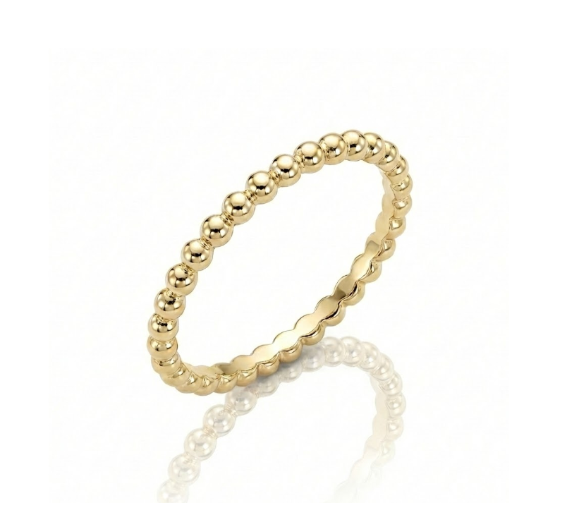 Small Bubble Band Ring | 14K Yellow Gold | Polished Beaded Stackable - Brownee Jewelers