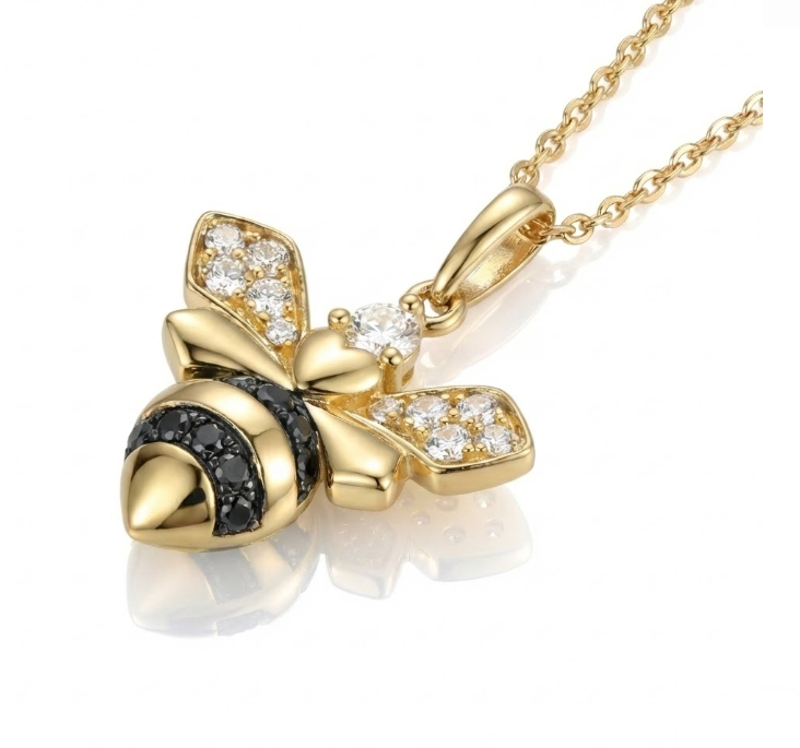 Diamond Bee Pendant | 14K Yellow Gold | 0.45 ctw | Chocolate & Vanilla Diamonds® - Brownee Jewelers