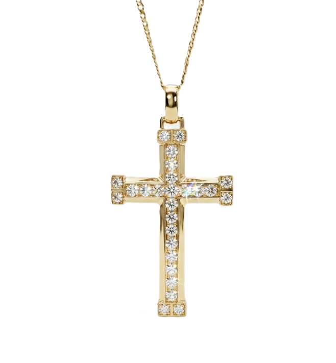 Round Diamond Square Cross Pendant Necklace | 10K Yellow Gold | Pavé Set | Classic Religious Design - Brownee Jewelers