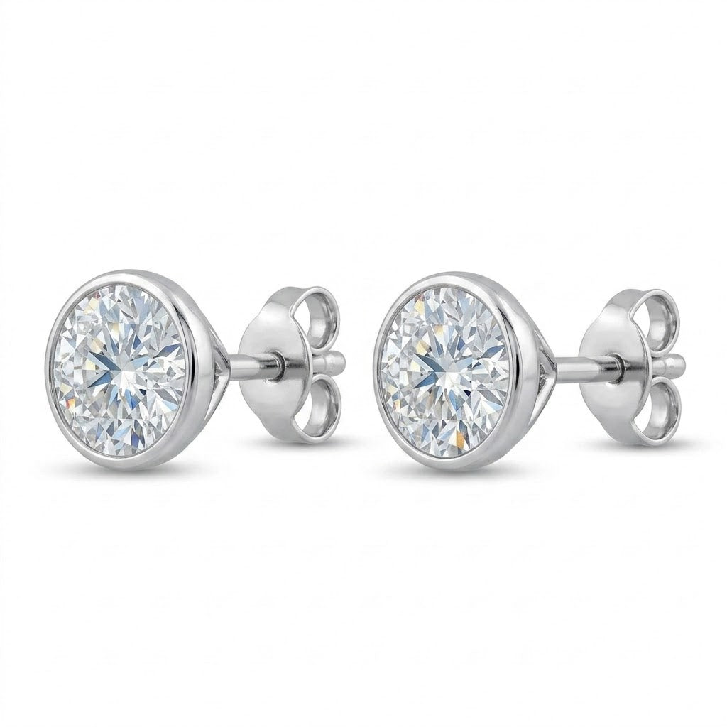 Lab-Grown Diamond Martini Stud Earrings | 14K White Gold | 2.00 CTW | Round Brilliant | Four-Prong Basket Setting | SSEMRD200W - Brownee Jewelers