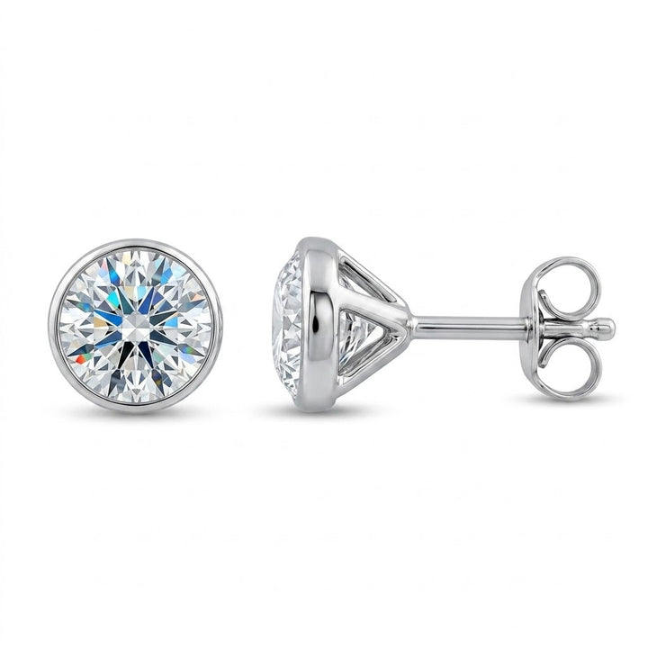 Lab-Grown Diamond Martini Stud Earrings | 14K White Gold | 2.00 CTW | Round Brilliant | Four-Prong Basket Setting | SSEMRD200W - Brownee Jewelers