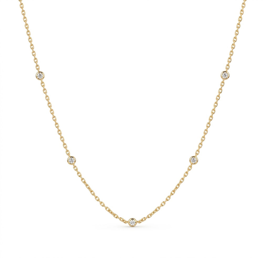 1.00 Total Carat Weight Round Diamond By The Yard Bezel Necklace in 14K Yellow Gold with 18 Inch Chain