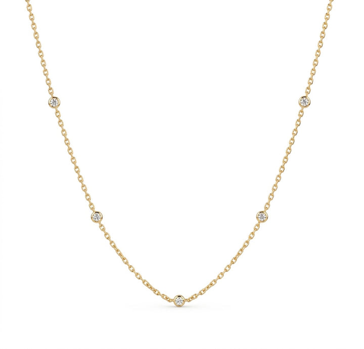 Round Diamond By the Yard Bezel Necklace | 14K Yellow Gold | 1.00 CTW | 18 Inch | NR4000-100YD - Brownee Jewelers
