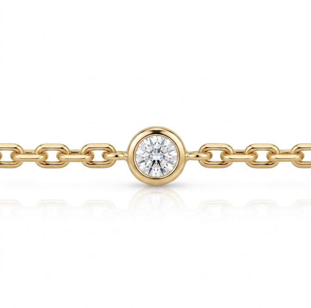 1.00 Total Carat Weight Round Diamond By The Yard Bezel Necklace in 14K Yellow Gold with 18 Inch Chain