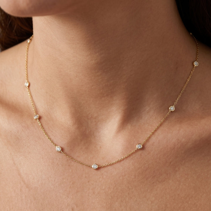 Round Diamond By the Yard Bezel Necklace | 14K Yellow Gold | 1.00 CTW | 18 Inch | NR4000-100YD - Brownee Jewelers