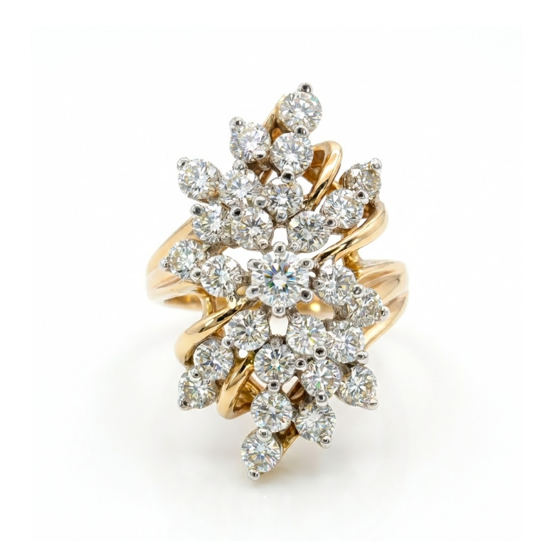 2.00 ctw Round Diamond Cluster Ring | 14K Yellow Gold | Statement Cocktail Ring - Brownee Jewelers