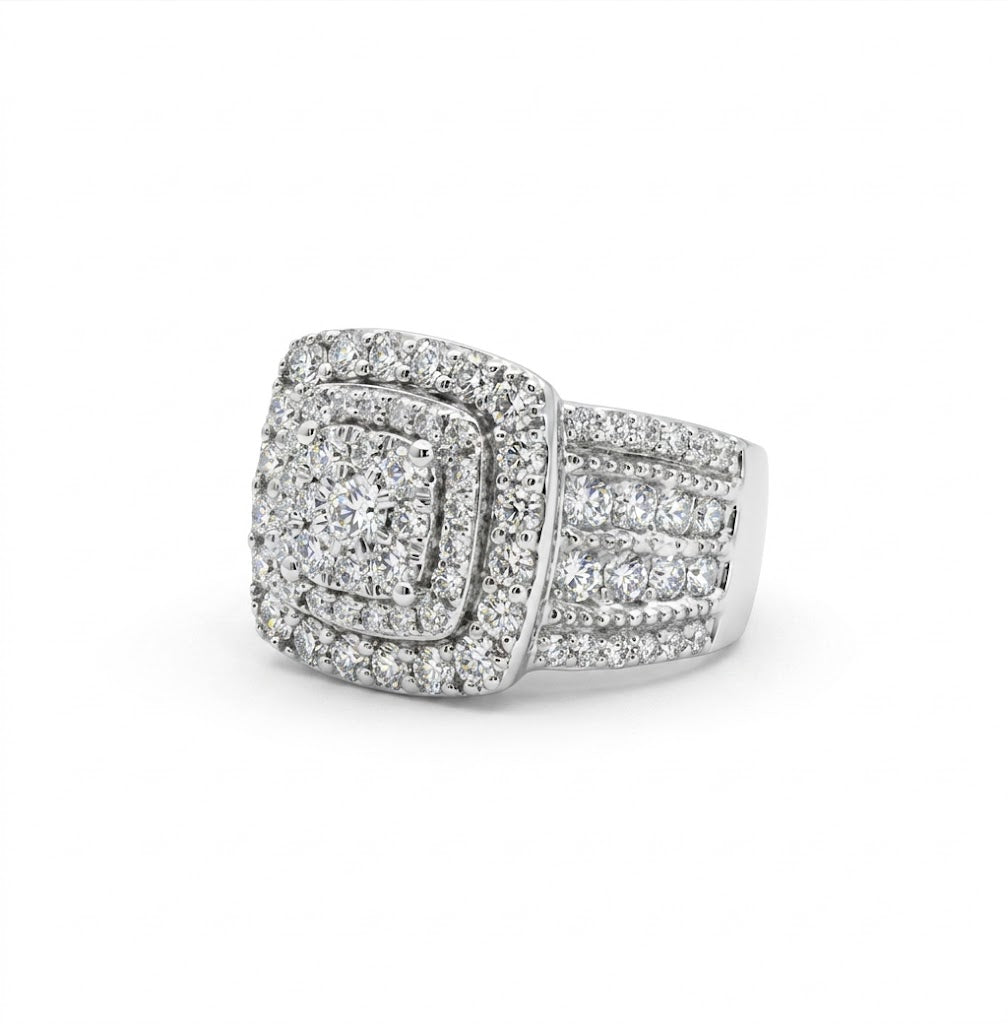 Cushion Halo Diamond Engagement Ring | 10K White Gold | 2.00 ctw | Statement Bridal Ring - Brownee Jewelers