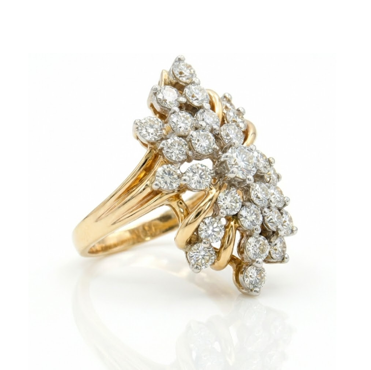 2.00 ctw Round Diamond Cluster Ring | 14K Yellow Gold | Statement Cocktail Ring - Brownee Jewelers