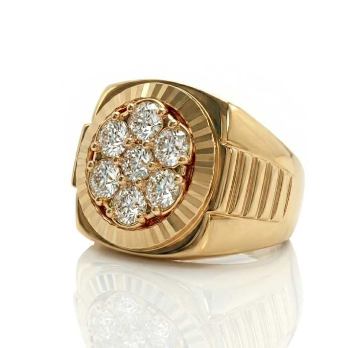 Seven Round Diamond Cluster Ring | 1.87 ctw | 10K Yellow Gold Ring | Rolex-Style Statement Design - Brownee Jewelers