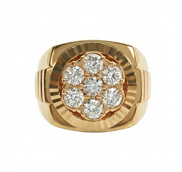 Seven Round Diamond Cluster Ring | 1.87 ctw | 10K Yellow Gold Ring | Rolex-Style Statement Design - Brownee Jewelers