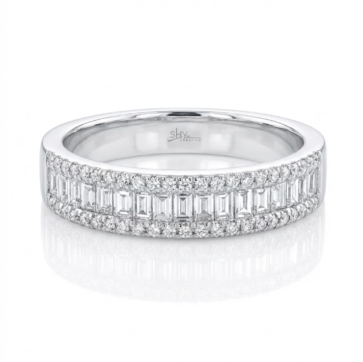 Diamond Baguette Band Ring | 14K White Gold | 0.55 ctw | Elegant Diamond Stackable Band - Brownee Jewelers