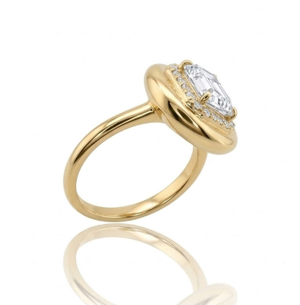 Emerald-Cut Lab-Grown Diamond Halo Ring | 14K Yellow Gold | Diamond | Halo | Engagement Ring - Brownee Jewelers