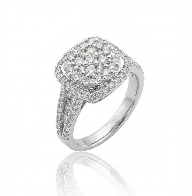 Round Diamond Cluster Halo Ring | 10K White Gold | Diamond Fashion Ring - Brownee Jewelers