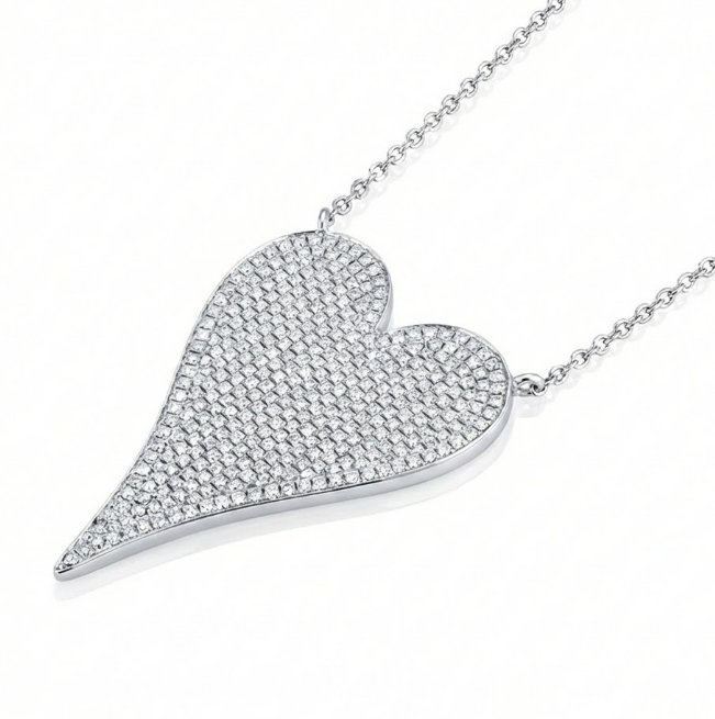 Diamond Pavé Heart Pendant Necklace | 14K White Gold | 0.83 ctw Round Diamonds | 18" - Brownee Jewelers