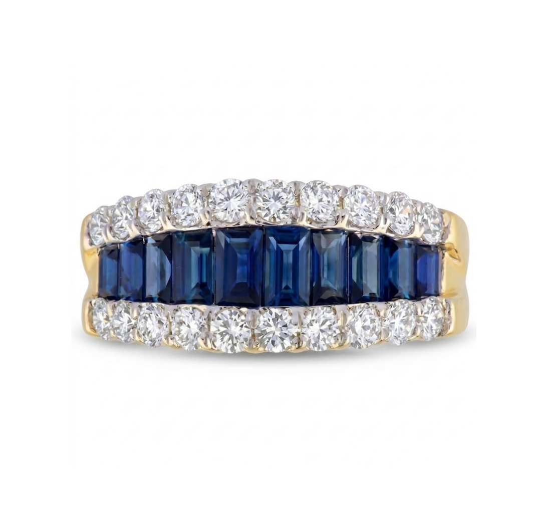 Blue Sapphire & Diamond Wide Band Ring
