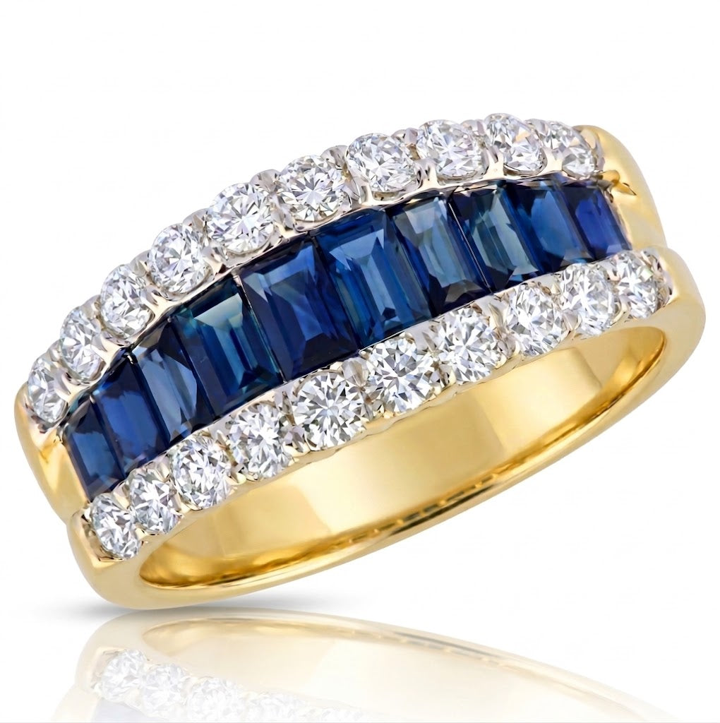 Blue Sapphire & Diamond Wide Band Ring