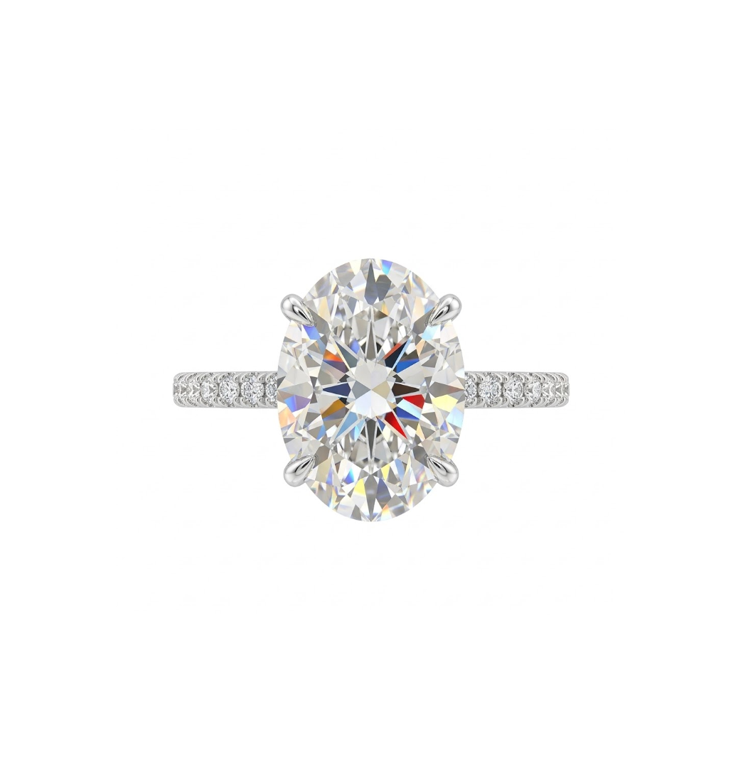 Oval Lab-Grown Diamond Engagement Ring | 14K White Gold | VS1 F | Hidden Halo Pavé Setting - Brownee Jewelers