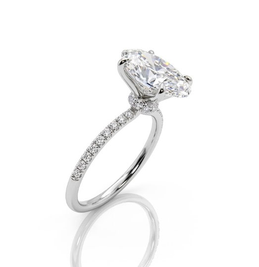 Oval Lab-Grown Diamond Engagement Ring | 14K White Gold | VS1 F | Hidden Halo Pavé Setting - Brownee Jewelers