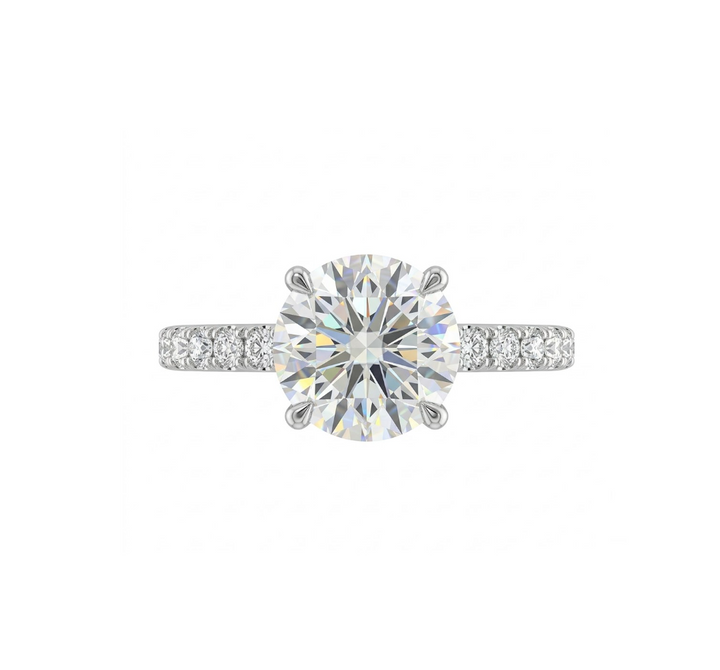 Round Lab-Grown Diamond Ring | 14K White Gold | Engagement Ring | 2.50 ct Center | Pavé Band - Brownee Jewelers