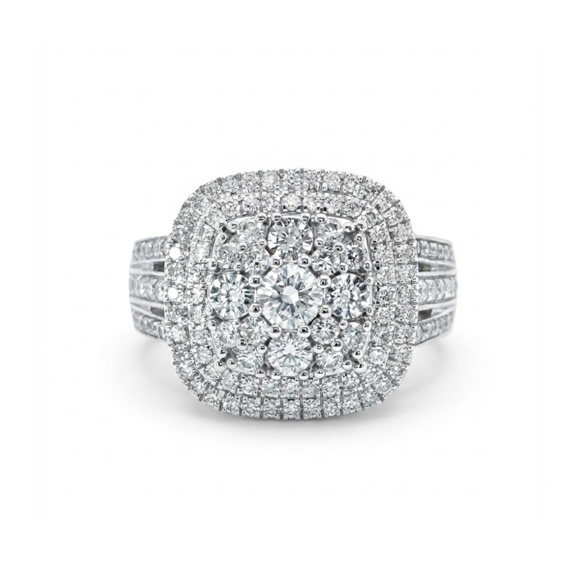 Round Diamond Cluster Halo Ring | 1.07 ctw | 10K White Gold - Brownee Jewelers