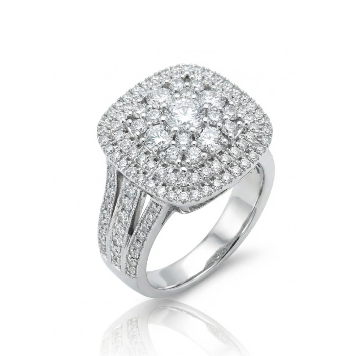 Round Diamond Cluster Halo Ring | 1.07 ctw | 10K White Gold - Brownee Jewelers