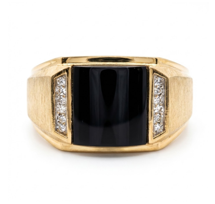 10K Yellow Gold Square Black Onyx & Diamond Gentlemen’s Ring – Size 10