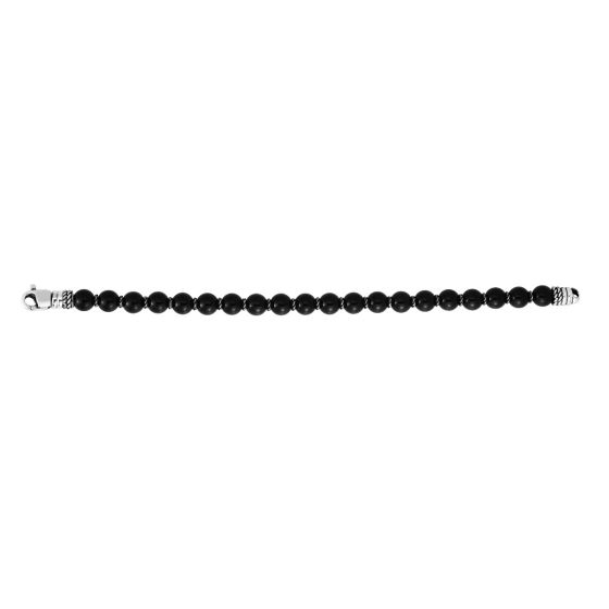 Black Onyx Bead Bracelet | Sterling Silver | Men's Bracelet | 7.5mm Black Onyx Beads | Oxidized Finish | 8.25 Inches | Lobster Clasp - Brownee Jewelers