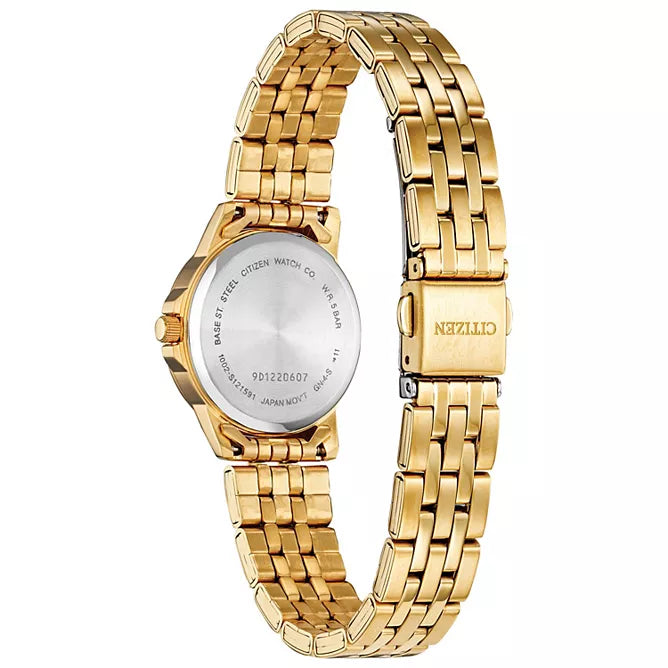 Citizen Ladies Gold-Tone Stainless Steel with Black Dial and Gold Hands and Markers Watch