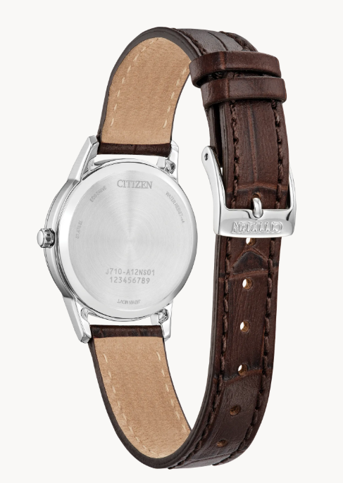 Citizen Classic | Women's Eco-Drive Watch | Silver-Tone Stainless Steel | White Dial | Brown Leather Strap | FE1087-28A - Brownee Jewelers