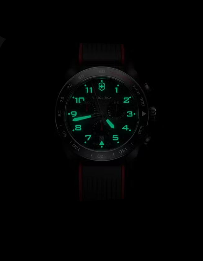 VictorInox Swiss Army Chronograph Watch | 42mm Case | Black Dial | Black & Red Rubber Strap | 242051 - Brownee Jewelers