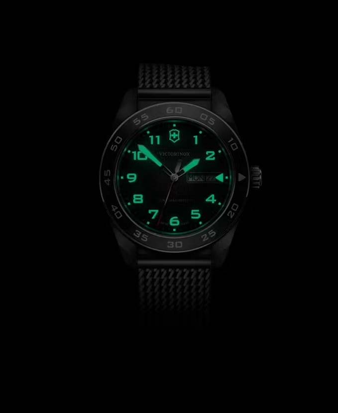 VictorInox Swiss Army Watch | 42mm | Black Dial | Stainless Steel Mesh Bracelet | 242043 - Brownee Jewelers